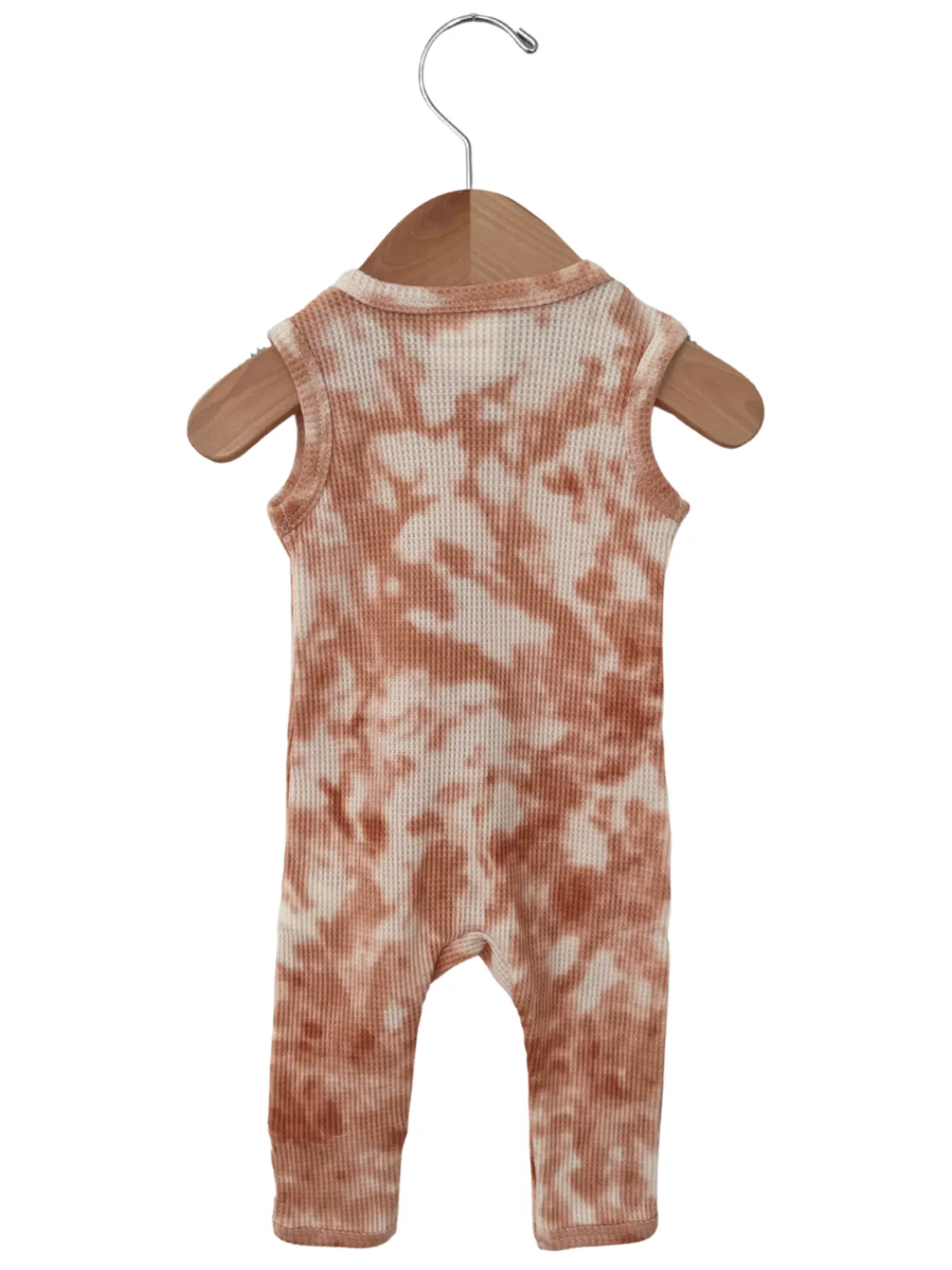 Organic Waffle Sleeveless Zip Romper, Spice Tie Dye