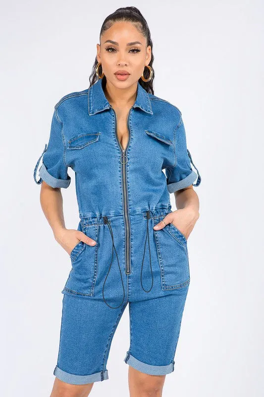 Plus Denim Utility Romper