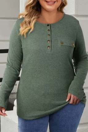 Plus Size Half Snap Long Sleeve T-Shirt for Comfort & Style