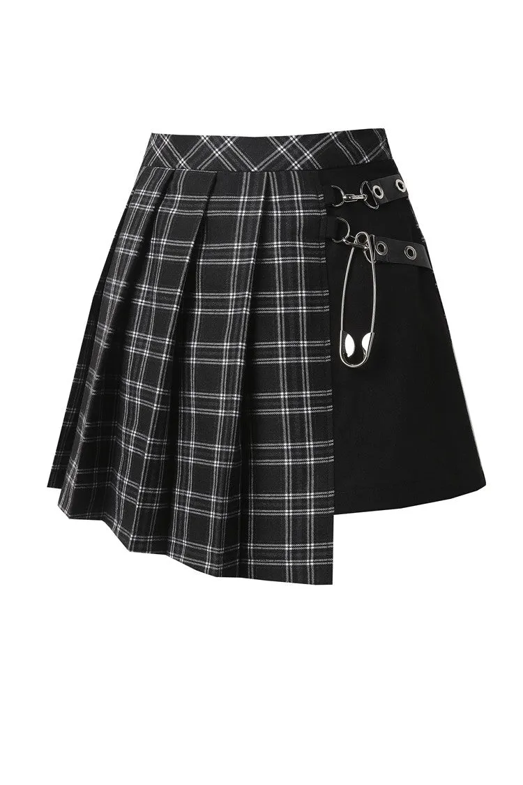 Punk pleated grid irregular hem skirt KW135BK