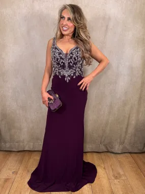 Purple Diamante Evening Dress