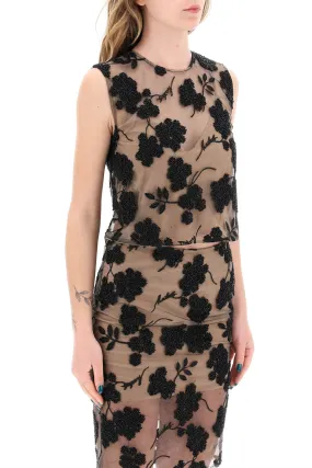 "mesh semi-transparent skirt with beaded