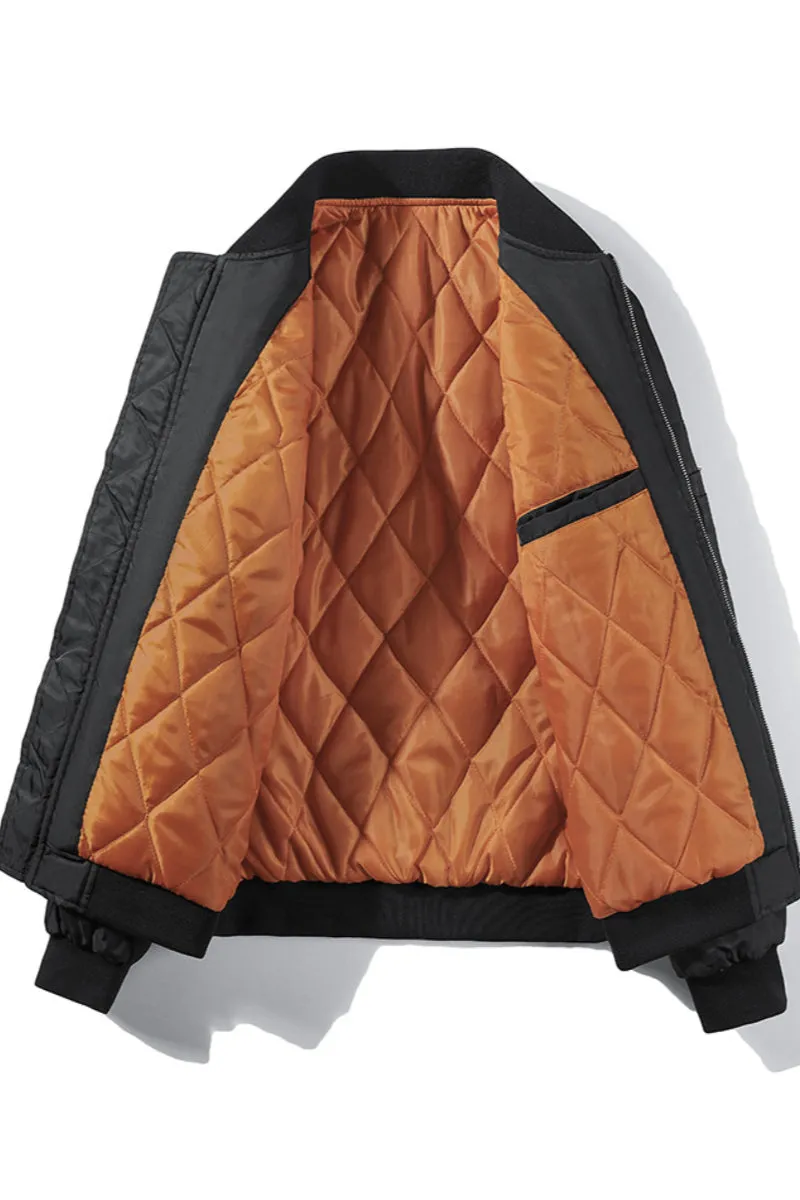 Ribbed Trims Quilted Bomber Jacket