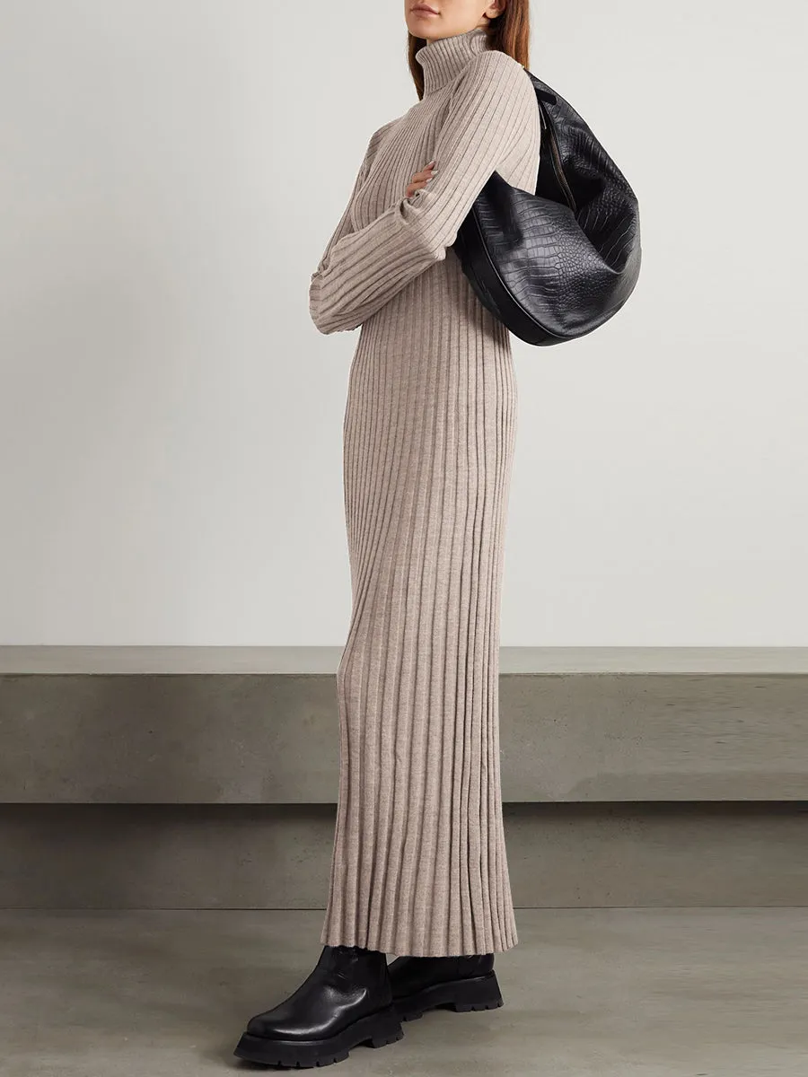 Ribbed Wool Turtleneck Maxi Dress