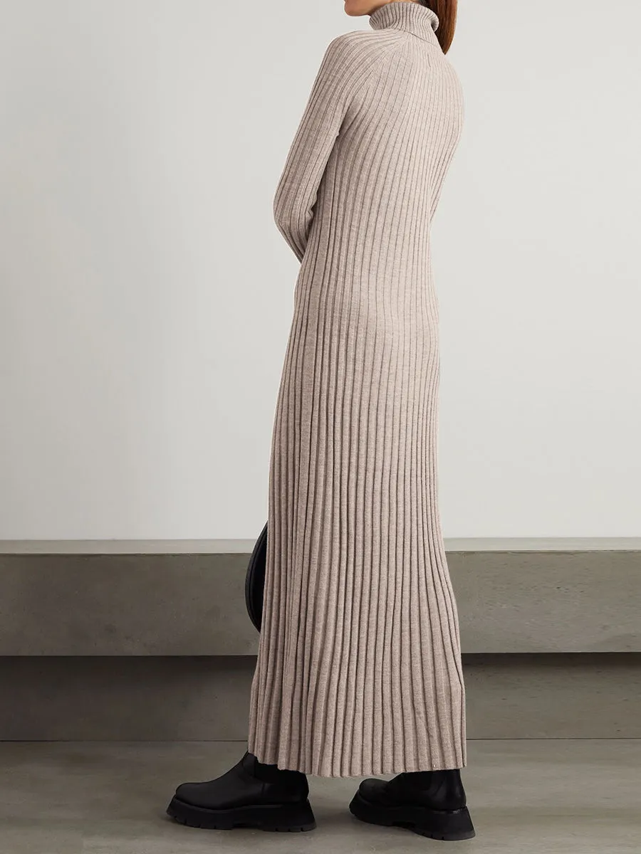 Ribbed Wool Turtleneck Maxi Dress