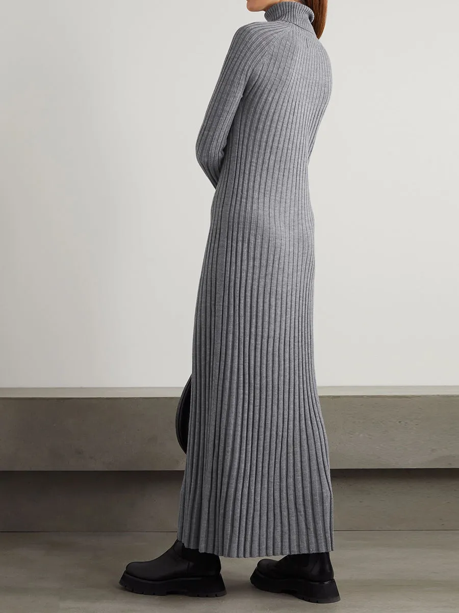 Ribbed Wool Turtleneck Maxi Dress