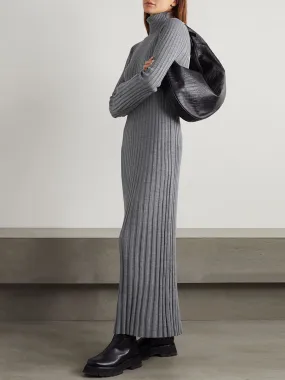 Ribbed Wool Turtleneck Maxi Dress