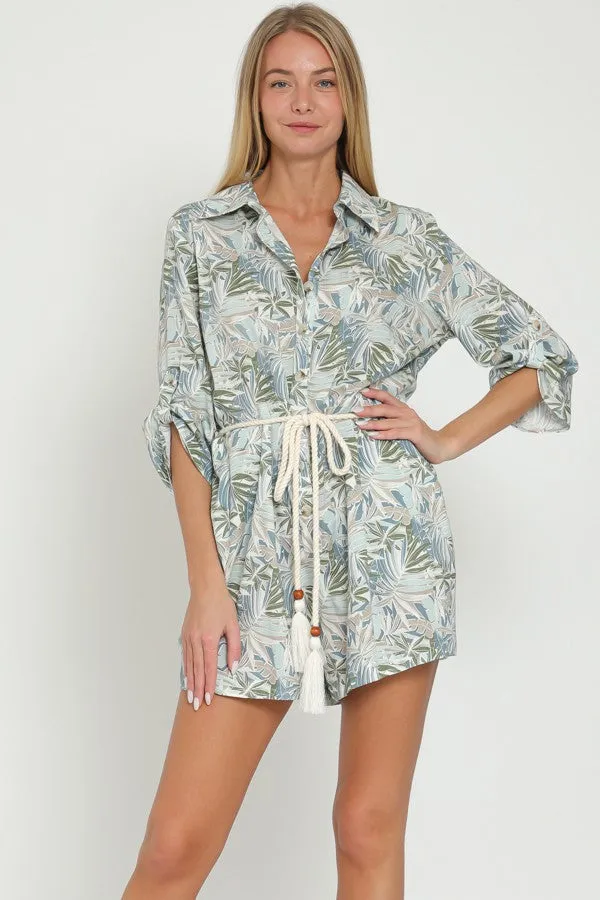 Roll-Up Sleeve Printed Romper
