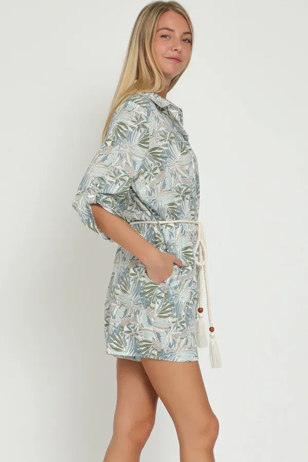 Roll-Up Sleeve Printed Romper