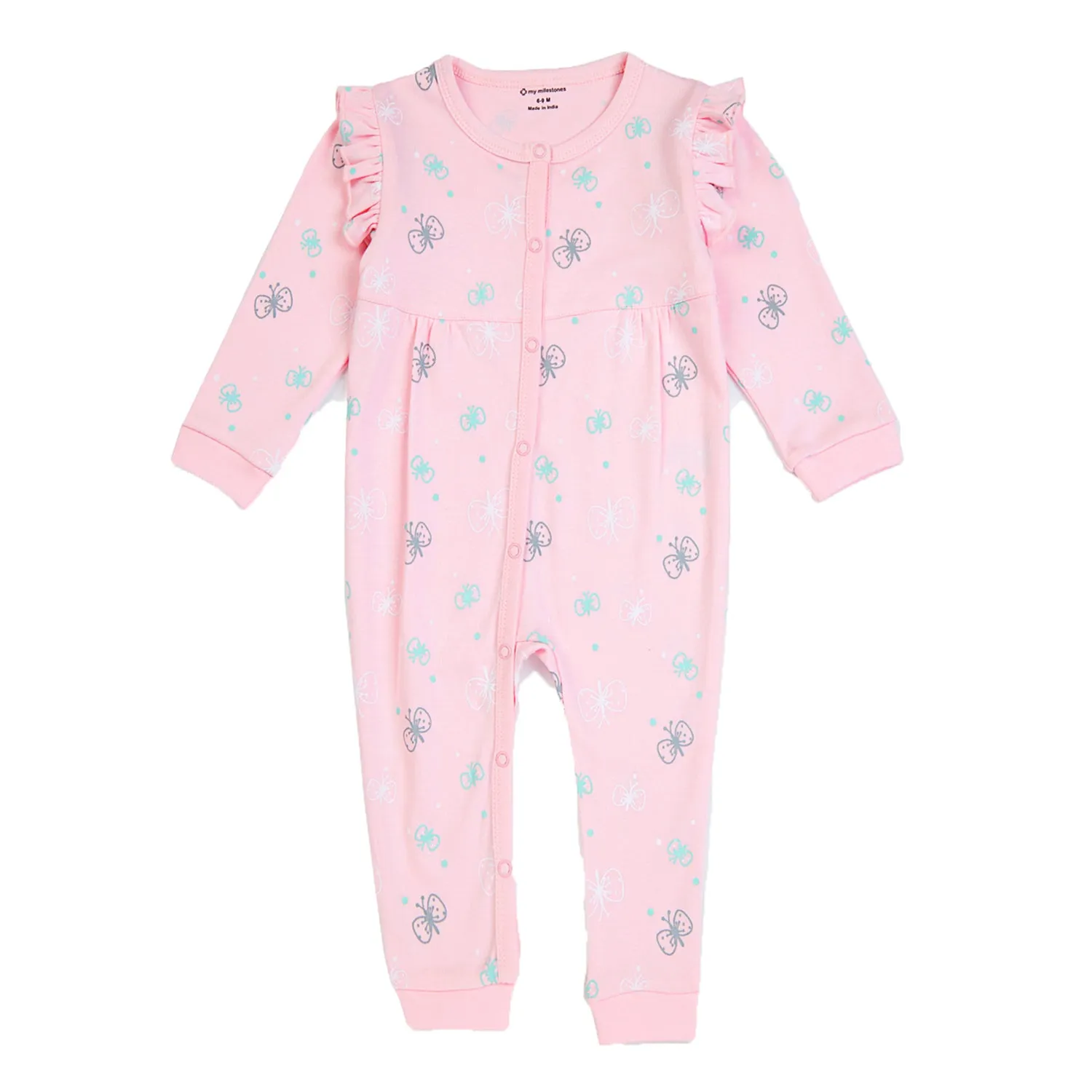 Romper Shulder Frill Pink - Butterfly Print