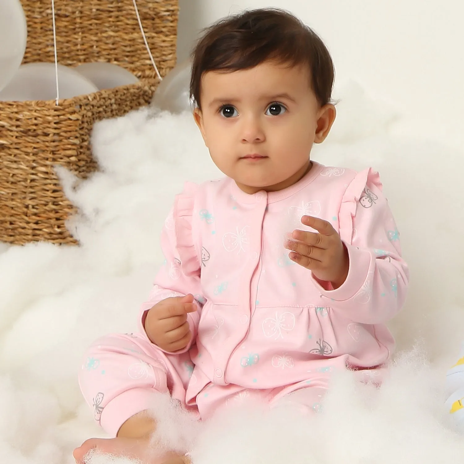 Romper Shulder Frill Pink - Butterfly Print