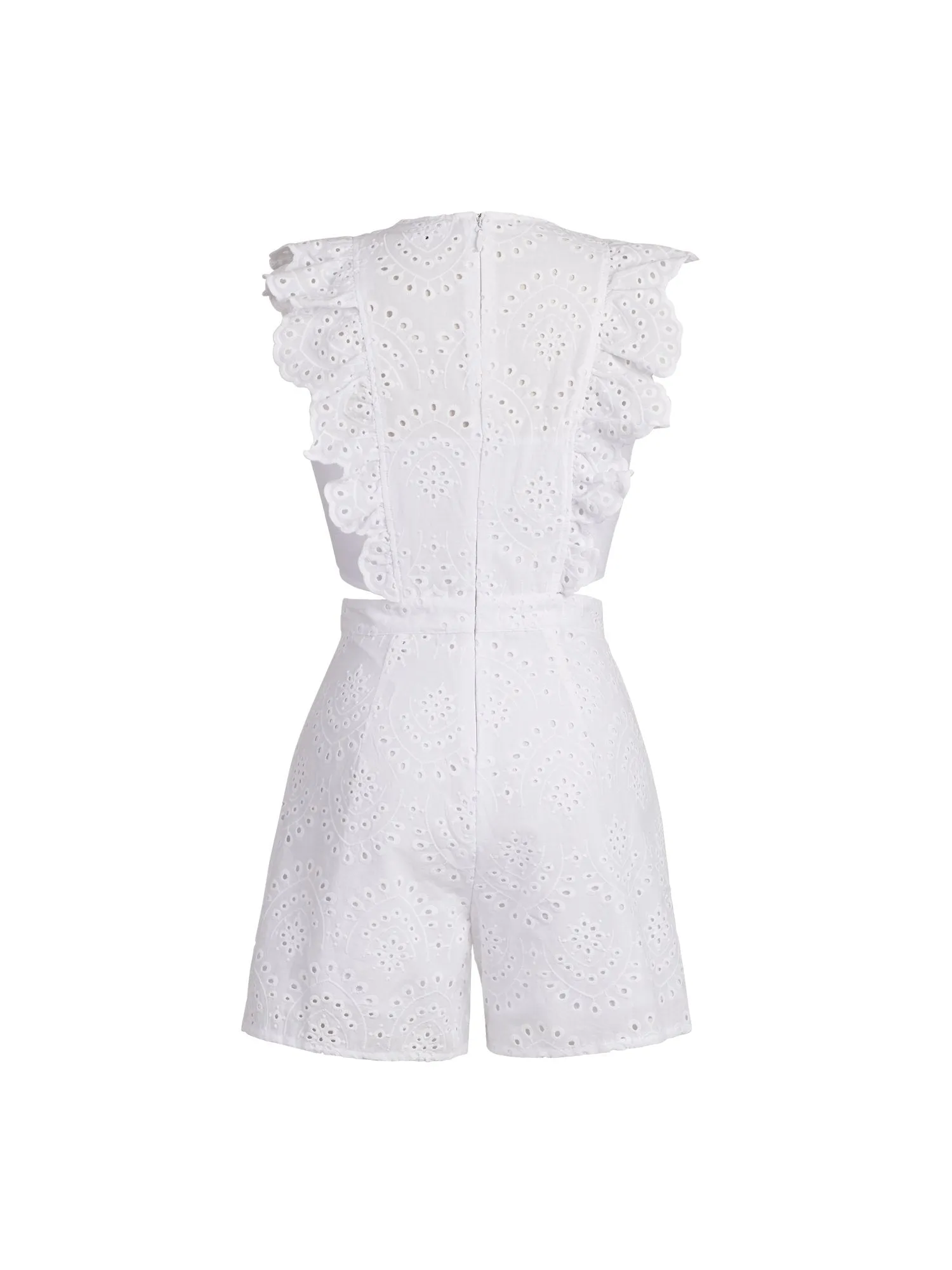 Ruffle-Sleeve Eyelet Cotton Romper