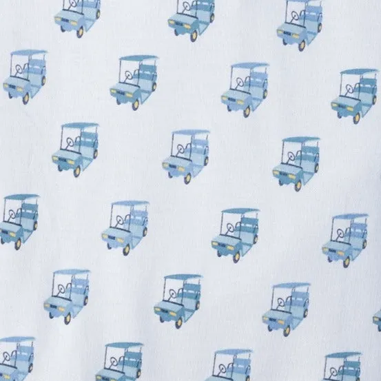 Sailor-Sleeve Short Romper - Golf Carts on Baby Blue 100% Pima Cotton