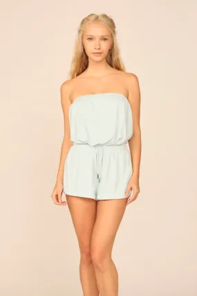 Salty Blue Terry Cloth Strapless Romper W/ Ties