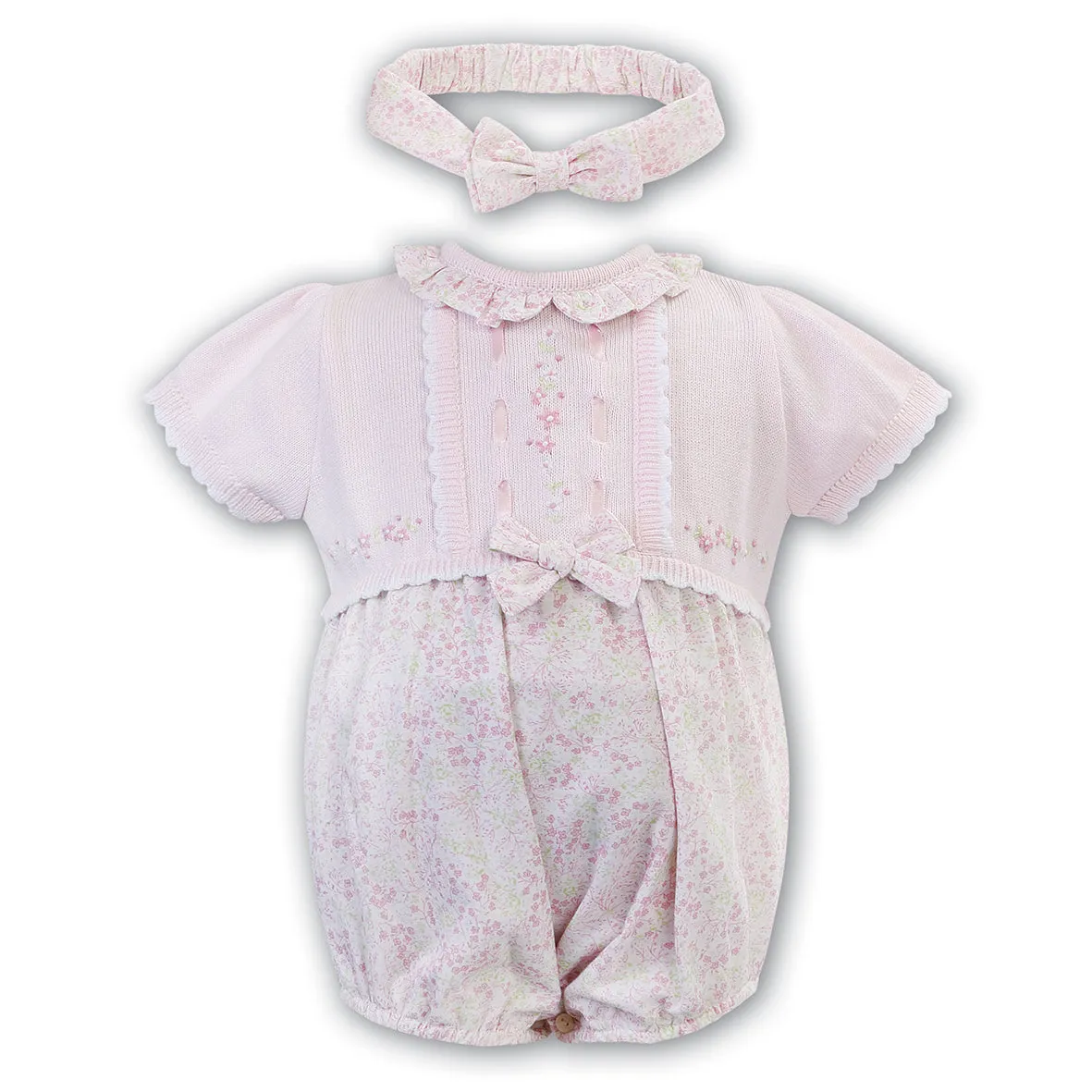 Sarah Louise - pink floral romper with headband, 012658