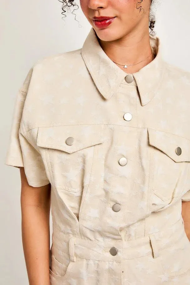 SHORT SLEEVE STAR PRINTED ROMPER