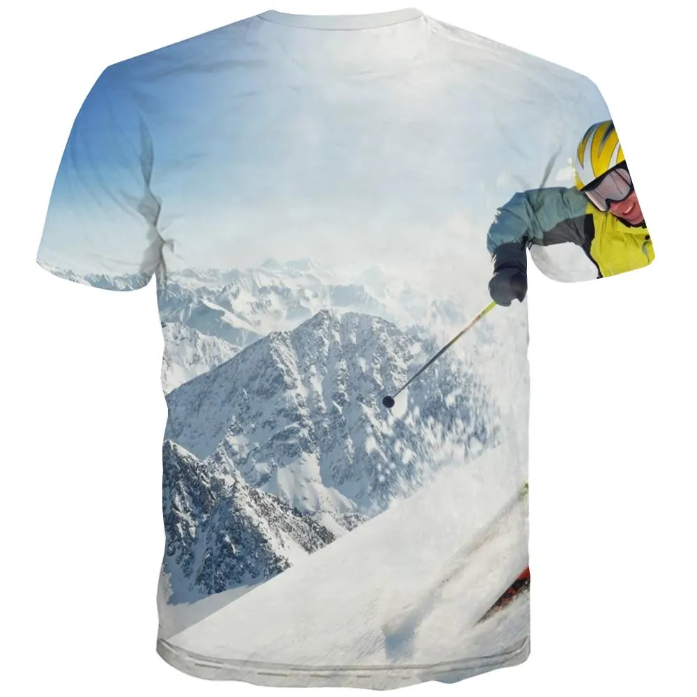 Ski T shirts Men White Tshirts Casual Movement T-shirts 3d Snowfield Tshirt Printed