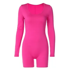 Solid u neck long sleeve romper