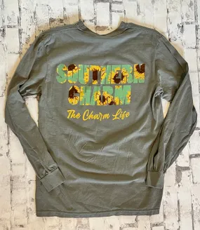 Southern Charm "Lettered Sunflowers" Long Sleeve T-shirt - Granite