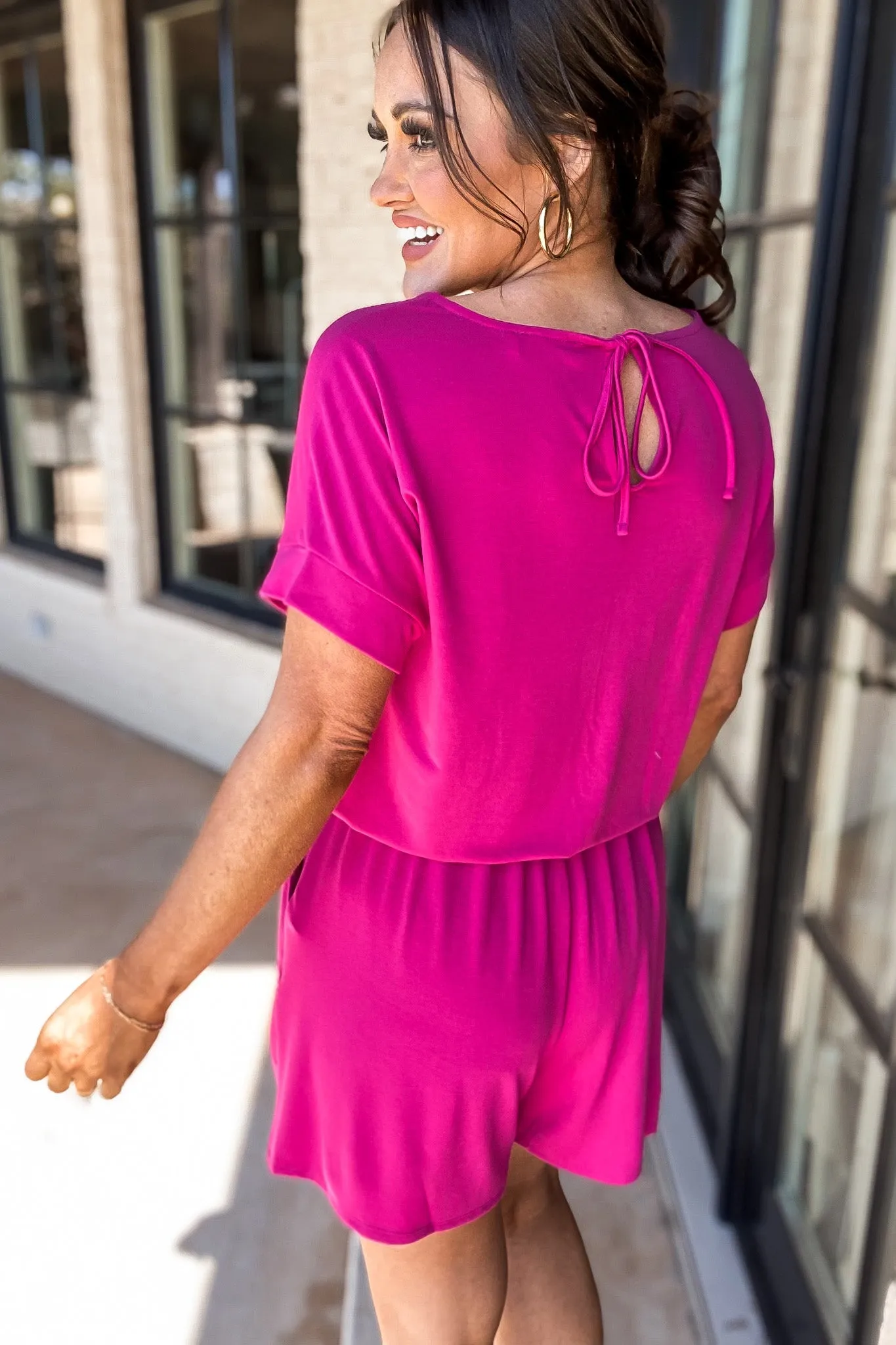 Spring Fling Bright Pink Cotton Sleeveless Romper