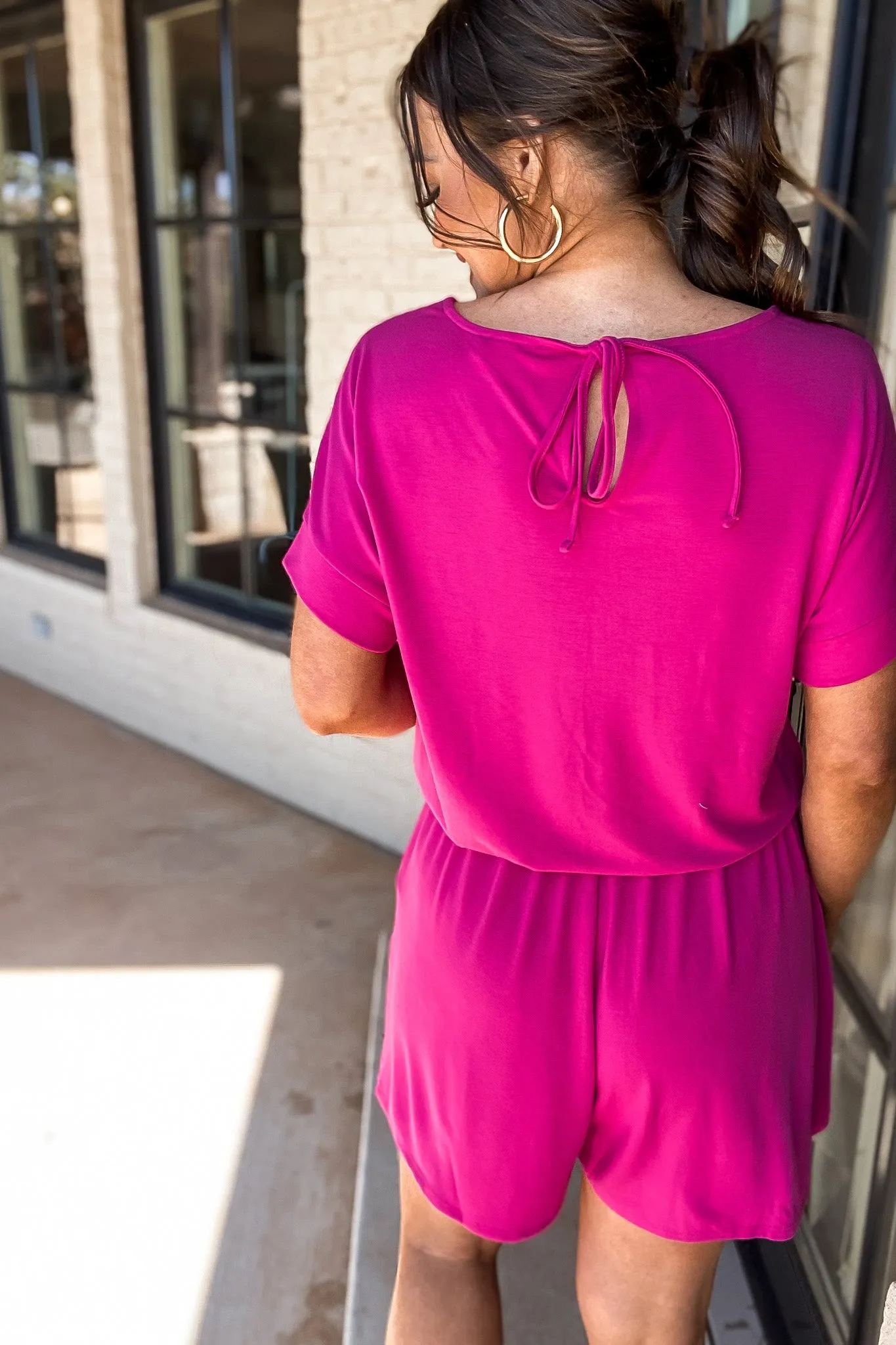 Spring Fling Bright Pink Cotton Sleeveless Romper