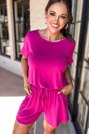 Spring Fling Bright Pink Cotton Sleeveless Romper