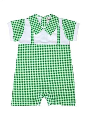 Spring "Strawberry Patch" Print Boys Green Checks Pima Romper
