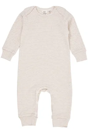 STRIPED LONG SLEEVED ROMPER W. LAPNECK - BEIGE STRIPE