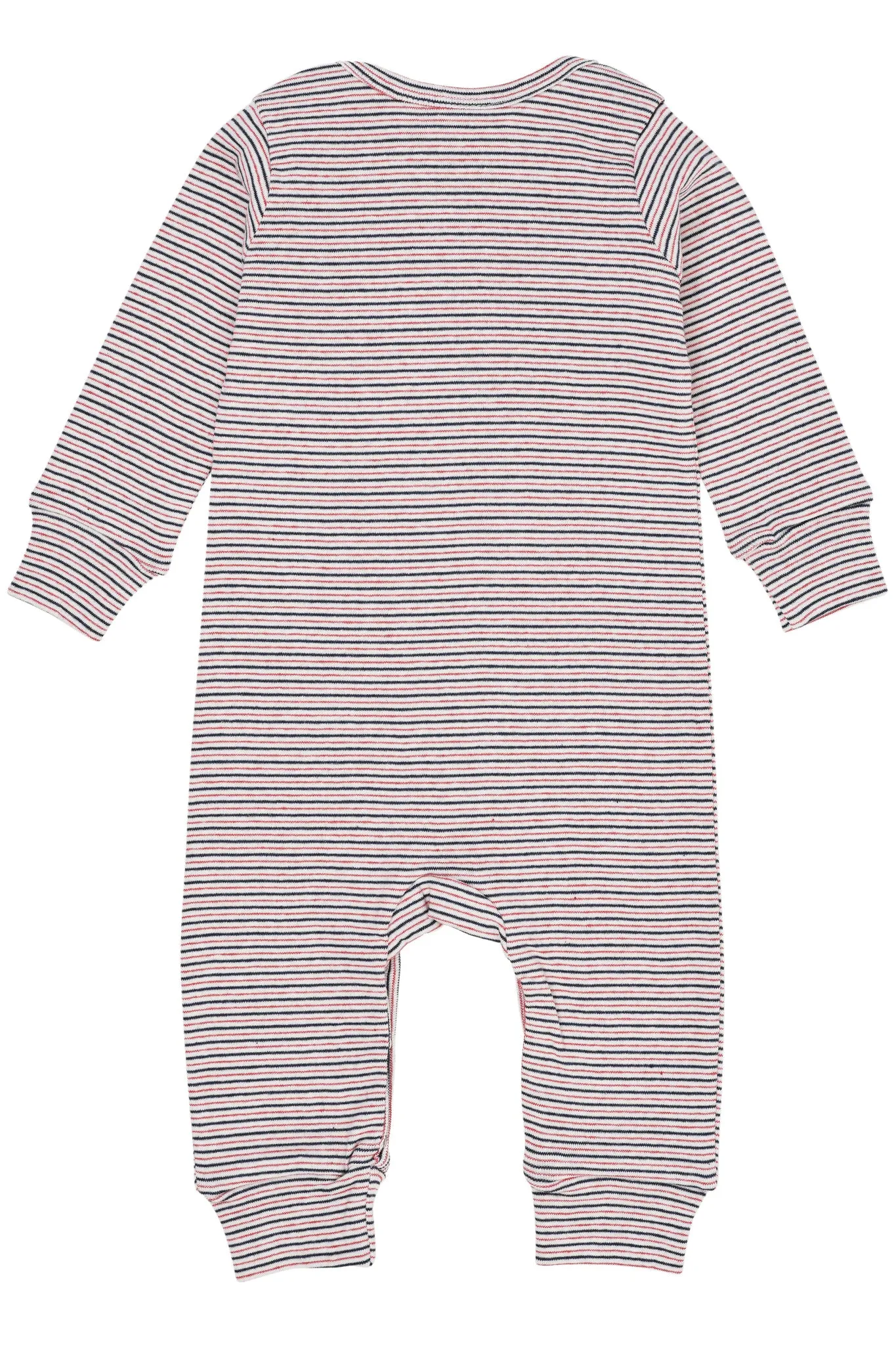STRIPED LONG SLEEVED ROMPER W. LAPNECK - BLUE/RED STRIPE