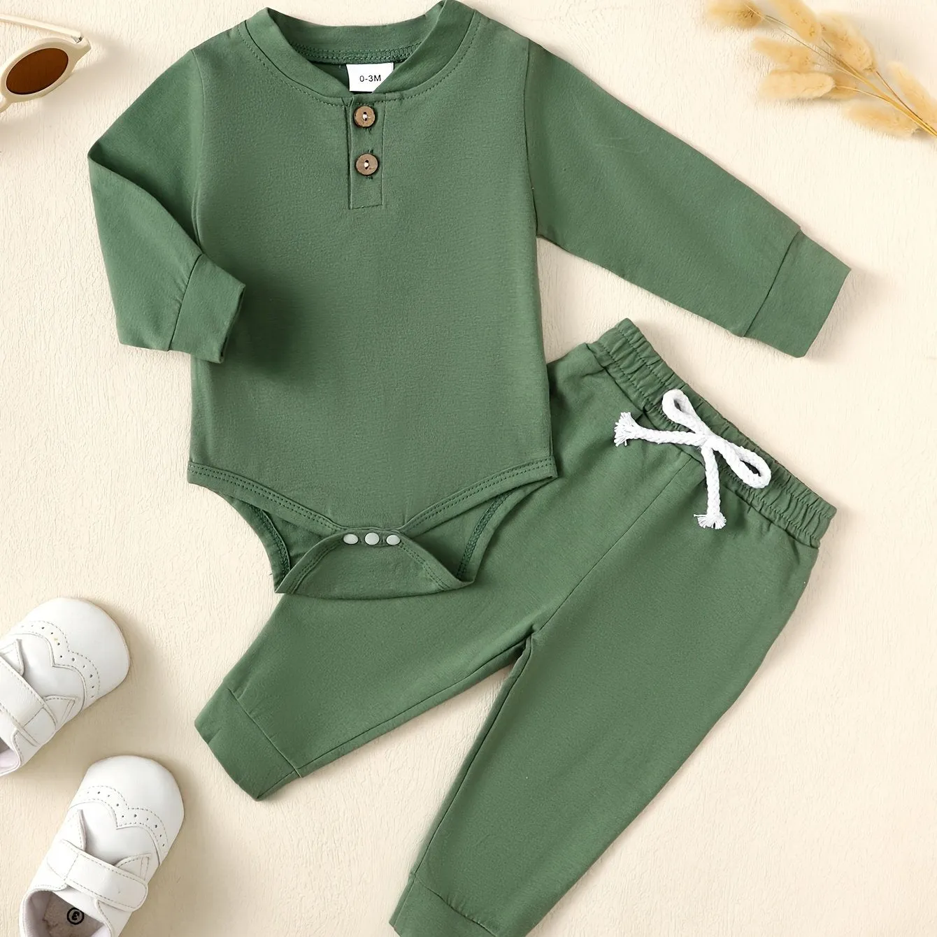 Striped snapup romper and trousers set for baby boys
