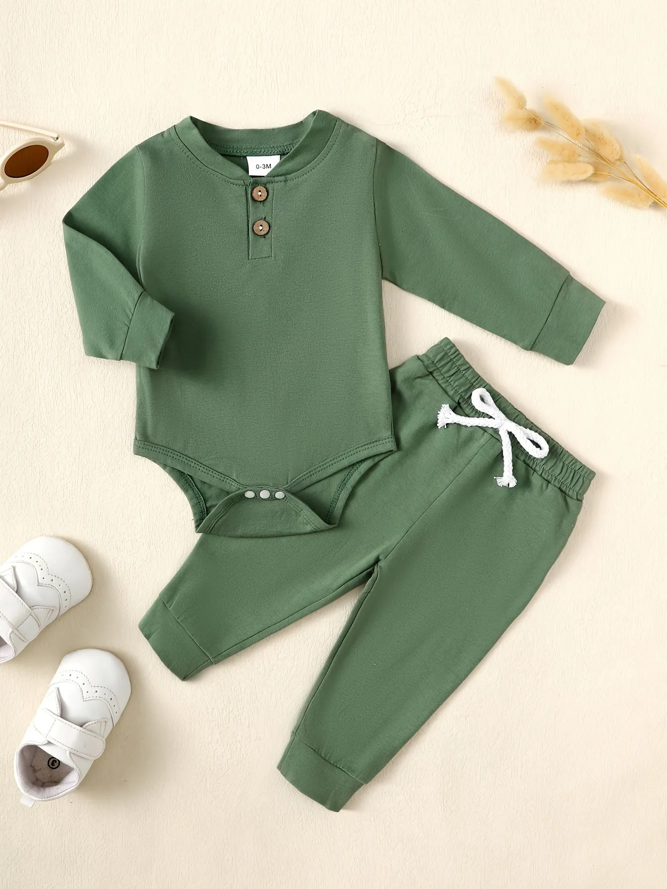Striped snapup romper and trousers set for baby boys