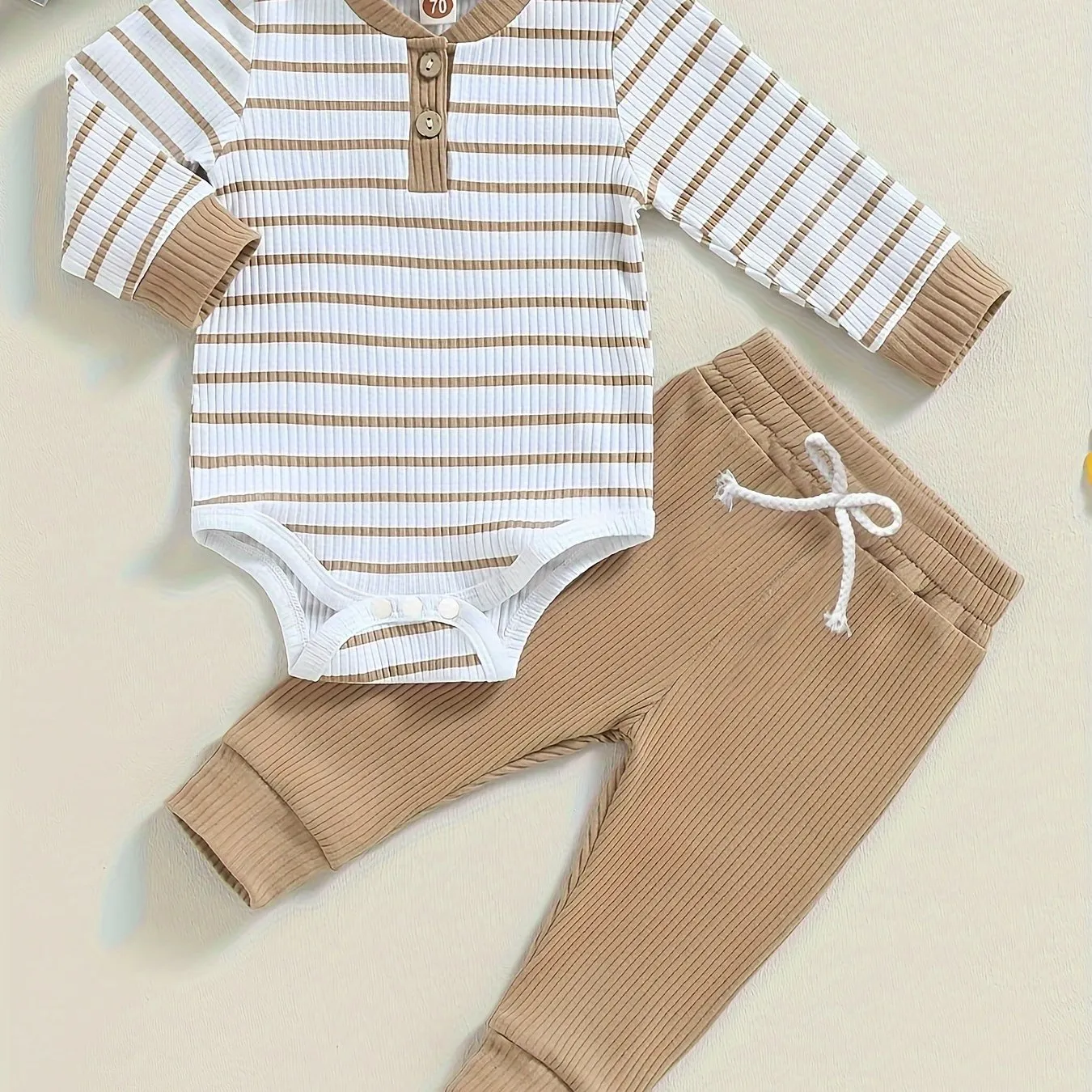 Striped snapup romper and trousers set for baby boys