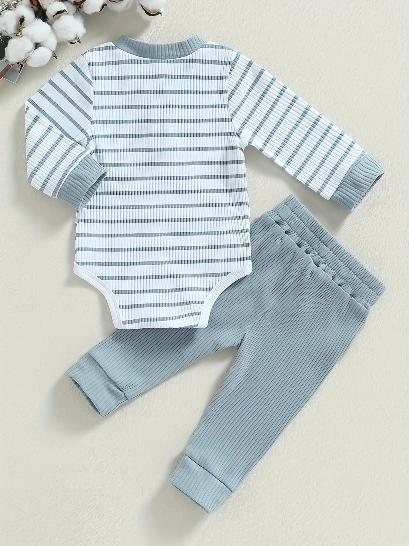 Striped snapup romper and trousers set for baby boys