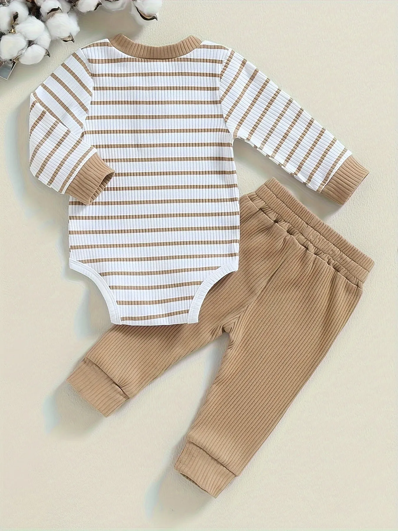 Striped snapup romper and trousers set for baby boys