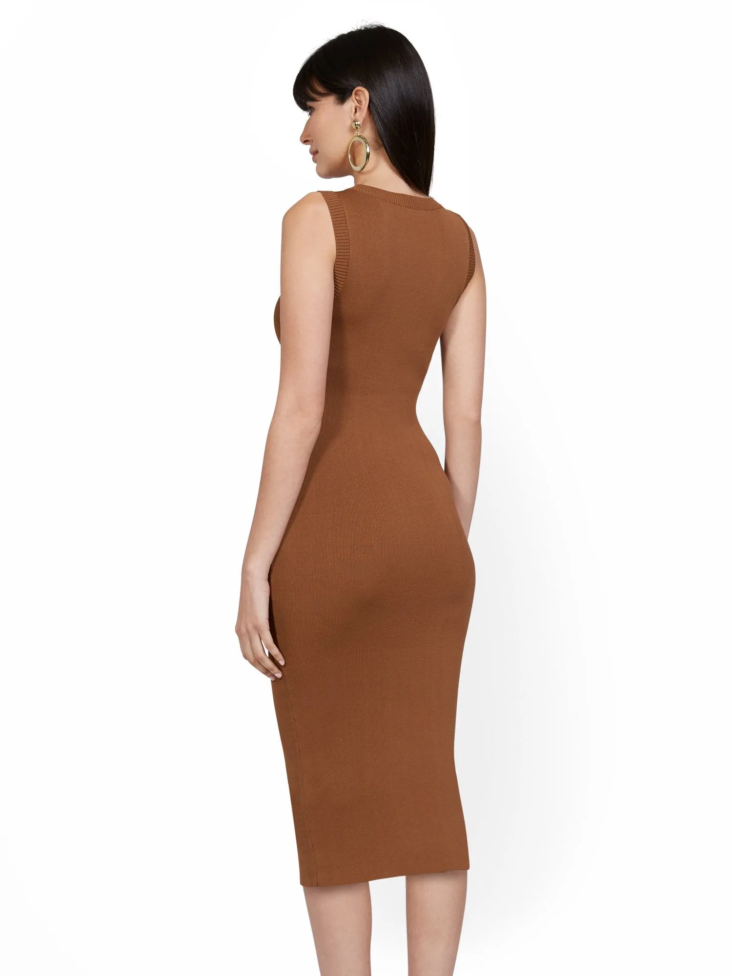 Suede-Front Sleeveless Sweater Dress