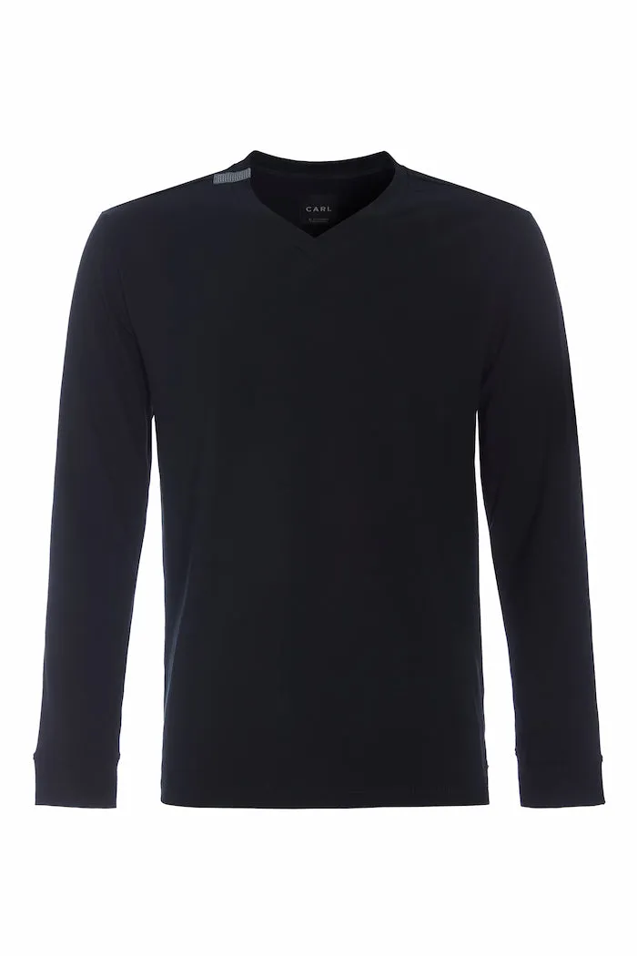 T-SHIRT V-NECK LONG SLEEVE - 1021C - BLACK