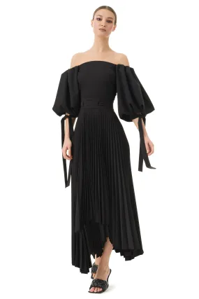 Tammarra Black Asymmetric Pleated Long Skirt
