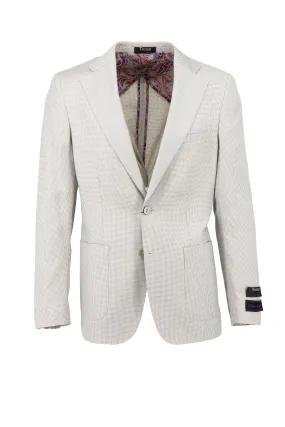 Tan with White Micro Design Veneto/THP Slim Fit half lined, Pure Wool Jacket by Tiglio Luxe