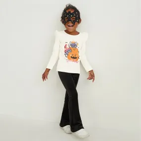 Toddler/Kid Girl's Long Sleeve Cartoon Kitty and Pumpkin Print Design T-shirt