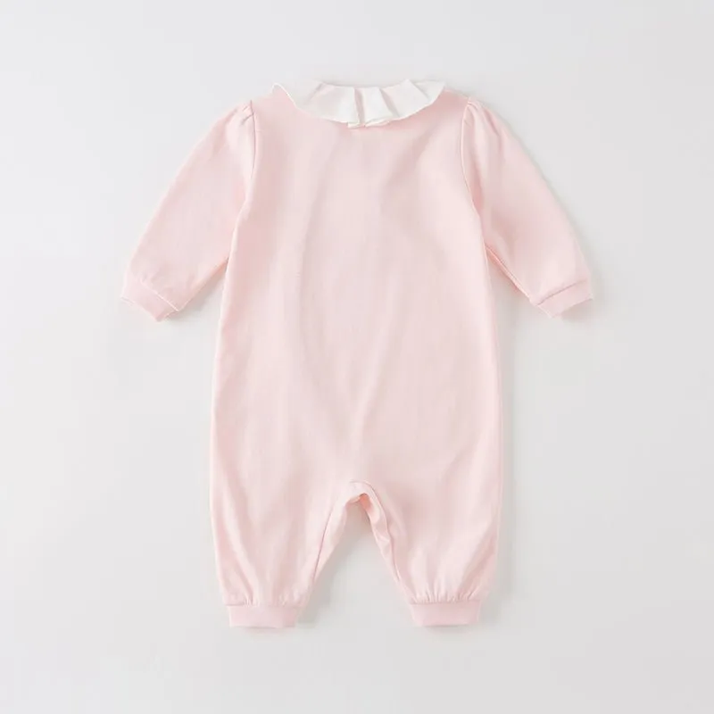 Tulle Flower Embroidery Girl Snap All-through Pink Romper