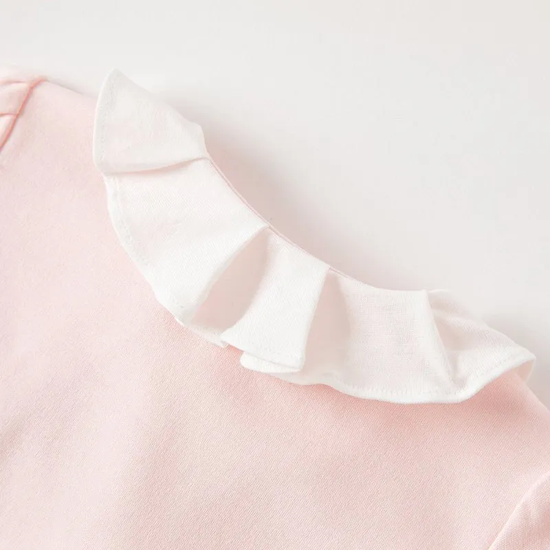 Tulle Flower Embroidery Girl Snap All-through Pink Romper