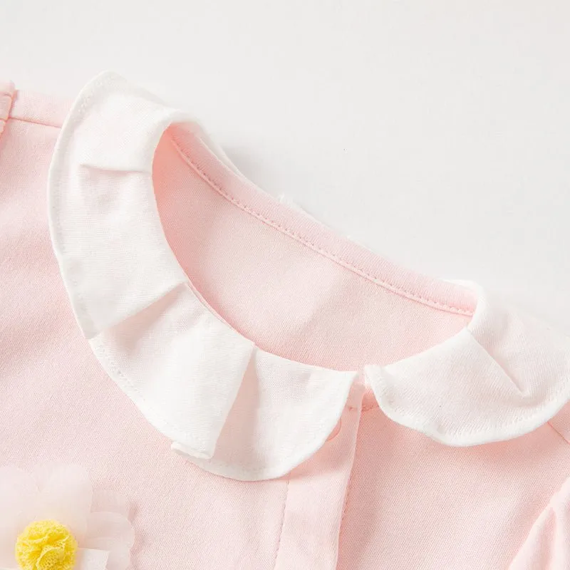Tulle Flower Embroidery Girl Snap All-through Pink Romper