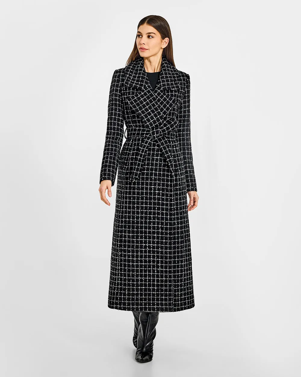 Tweed Suri Alpaca Maxi Notched Collar Wrap Coat