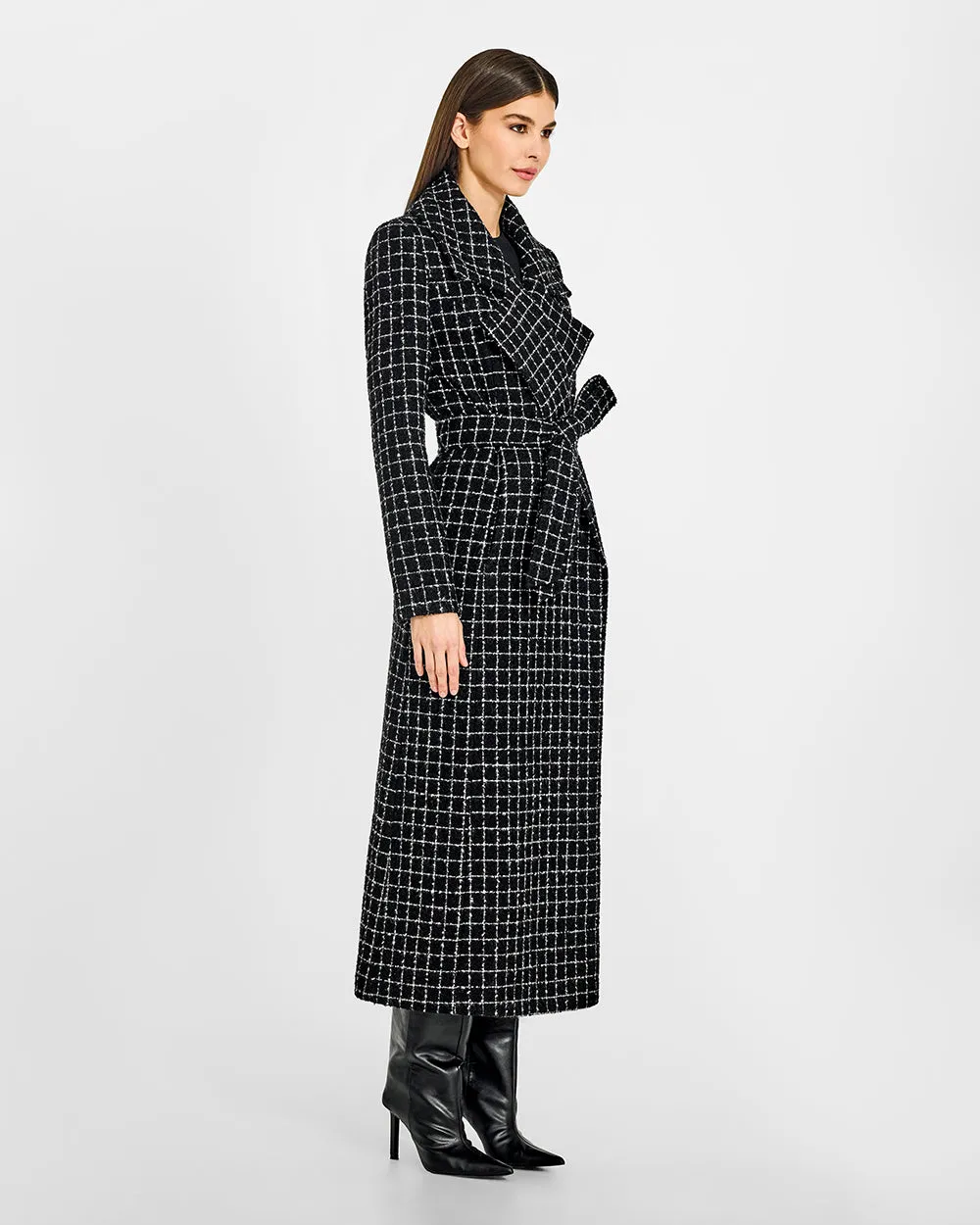 Tweed Suri Alpaca Maxi Notched Collar Wrap Coat