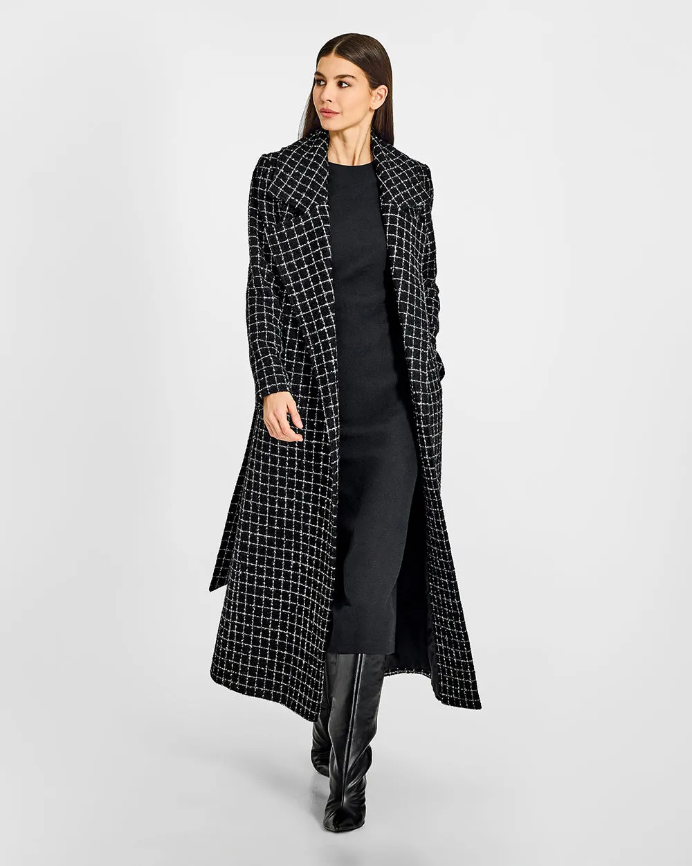 Tweed Suri Alpaca Maxi Notched Collar Wrap Coat
