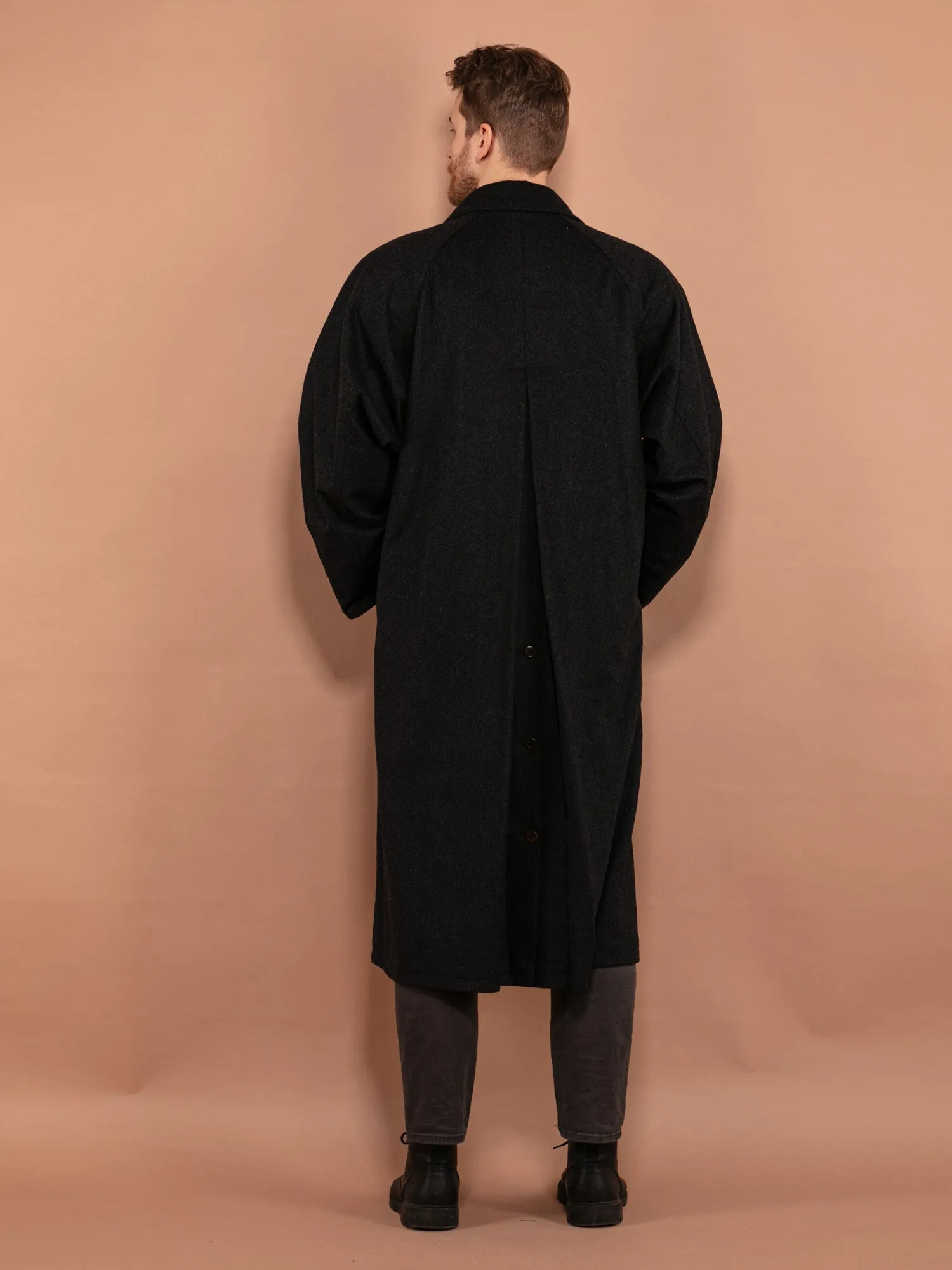 Vintage 80's Men Cashmere and Wool Blend Coat in Dark Gray