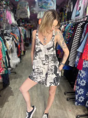 Vintage 90’s Cotton Blend Newsprint Beach Romper