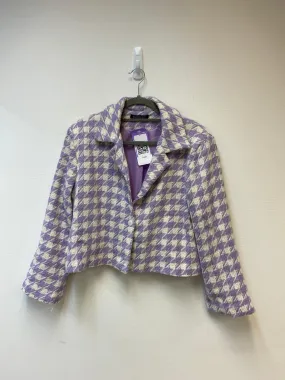 White & lilac houndstooth cropped blazer, Boohoo, Size 10