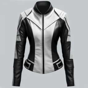 White And Black Faux Leather Jacket