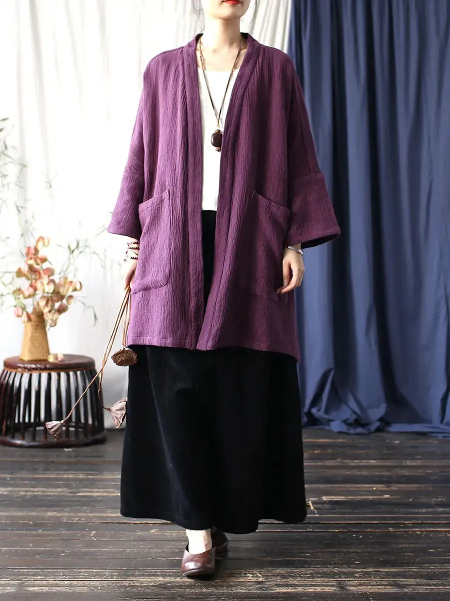Women Solid V-Neck Long Coat